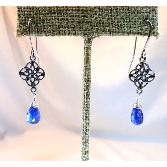 Celtic Knot Kyanite Sterling Silver Earrings Scottish Wiccan - Picture 4 of 7